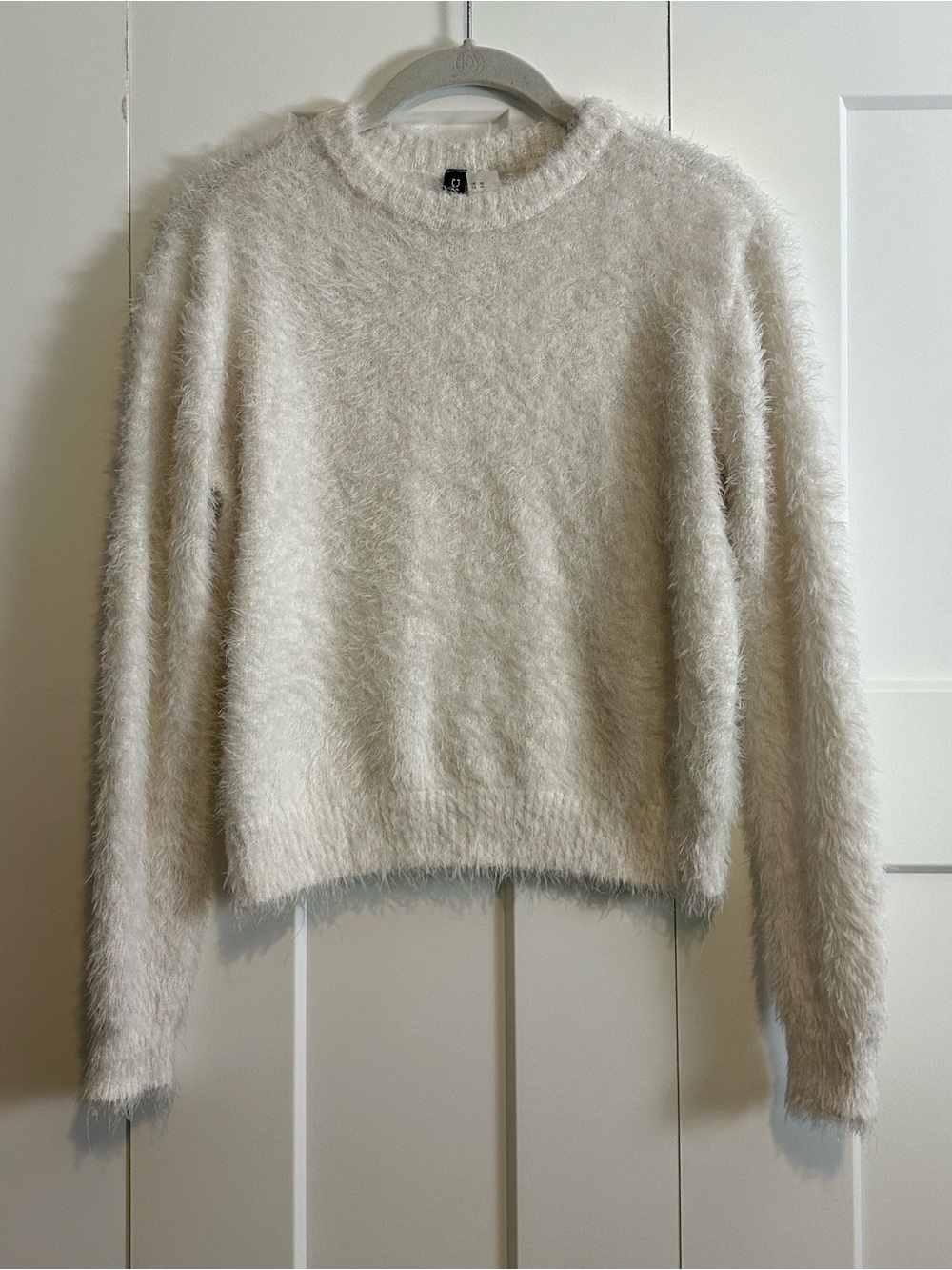 H&M White Fuzzy Crewneck Sweater
